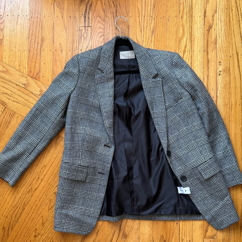 Everlane Oversized Blazer Italian Wool Gray Plaid Size 2